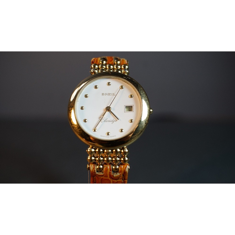 Breil Claridge Gold Plated Quartz Watch White Dial Date Gold Tone Bracelet